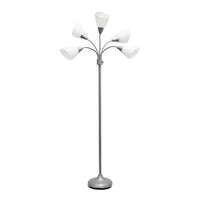Skye 5 Light Adjustable Gooseneck Floor Lamp, Silver & White, 67