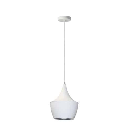 Dainolite Helsinki 1 Light Pendant Teardrop Large Matte White Finish Silver Interior Lamp