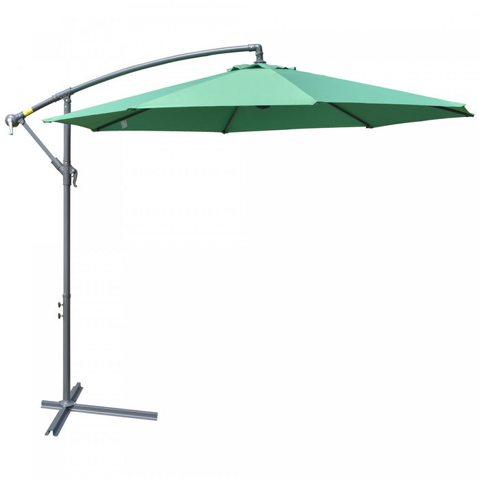 Outsunny 10ft Offset Patio Umbrella With Base, Hanging Parasol, Green