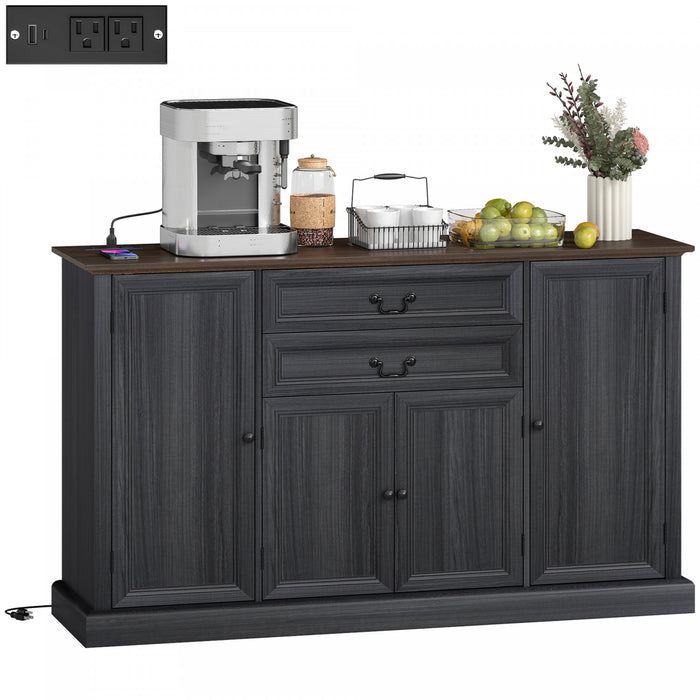 HOMCOM 58\" Farmhouse Sideboard Buffet Cabinet with Charging Station Black