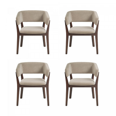 Blake Modern Faux Mohair Wood Armchair in Natural - Set of 4 Dining Chair | Fauteuil Blake moderne en faux mohair avec accoudoirs en bois, naturel - Lot de 4
