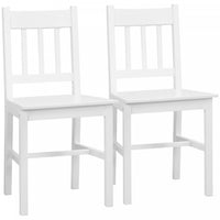 Dining Chairs Set of 2, Kitchen Chair with Slat Back, Pine Wood White