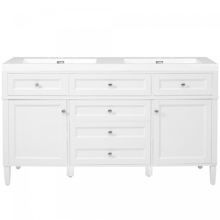 Haven 59 Inch Double Sink Bathroom Vanity with Resin Sinks and 3 Drawers, White