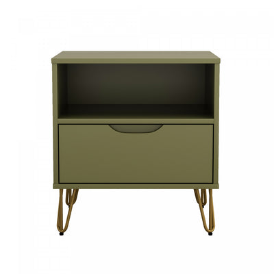 Avira Mid-Century Modern 20" Nightstand in Olive Green (1-Drawer) | Table de nuit Avira Mid-Century Modern 20" en vert olive (1 tiroir)