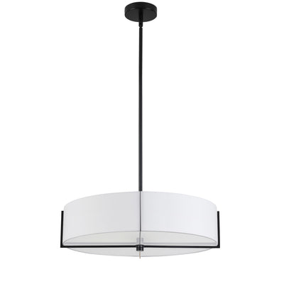 Dainolite Preston 4 Light Pendant 21" Dia Matte Black White Shade Lamp|Luminaire suspendu Preston de Dainolite de 21 po de diamètre avec abat-jour blanc, fini noir mat et 4 ampoules