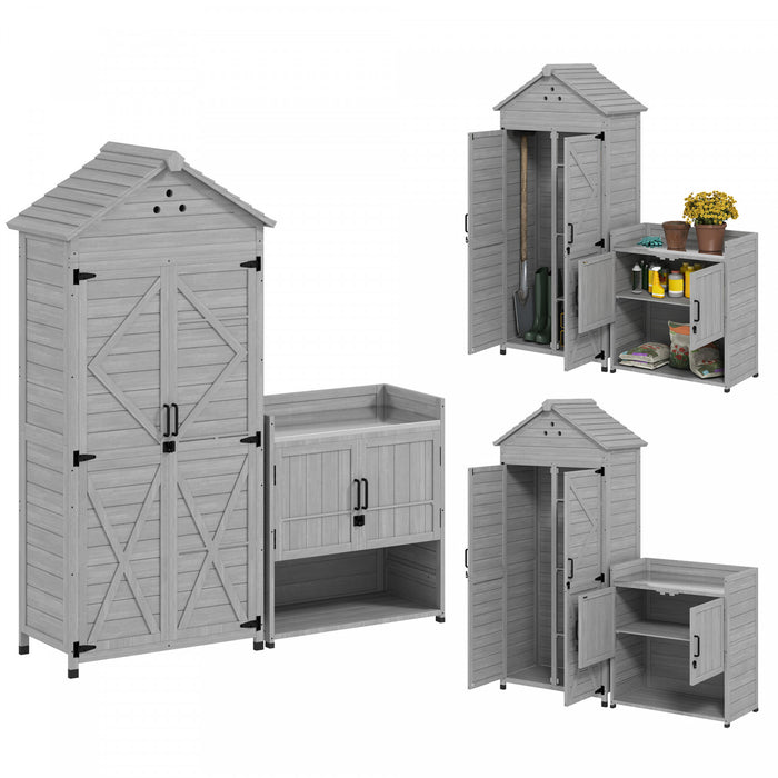 Outsunny Outdoor Storage Cabinet, Wood Garden Shed With Shelves
