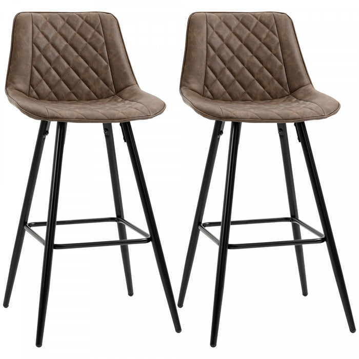 HOMCOM Bar Stools Set of 2, Counter Height, 27.25\" Kitchen Stools, Brown