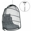 Outsunny Hanging Egg Chair, Foldable Rattan Garden Swing Chair, Dark Grey