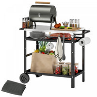 Outsunny Outdoor Grill Cart with Stainless Steel Top Adjustable Shelf, Pizza Oven Table with Hooks, Seasoning Tray, Towel Rack, Movable Grill Dining Cart with Cover, Black