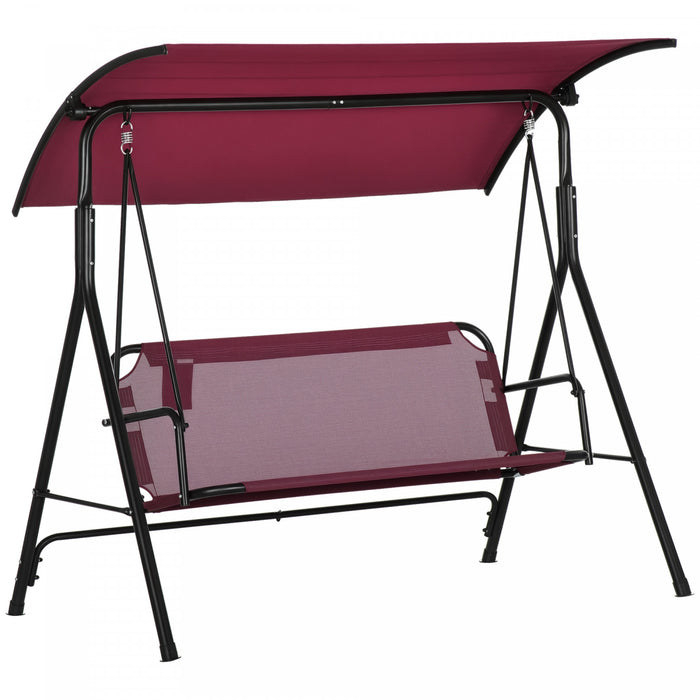 Outsunny 3-Seat Patio Swing Chair with Adjustable Canopy Wine Red