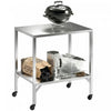 Outsunny Outdoor Grill Cart with Stainless Steel Tabletop, Pizza Oven Stand with Shelf, Lockable Wheels, Rolling BBQ Table, Metal Kitchen Cart Island, Silver