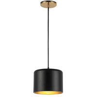 Dainolite Emilia 1 Light Pendant Aged Brass Finish Matte Black/Gold Shade Lamp