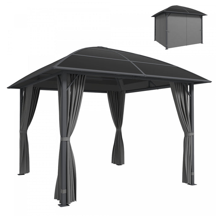 Outsunny 10' x 10' Hardtop Gazebo with UV60+ Polycarbonate Roof & Curtains