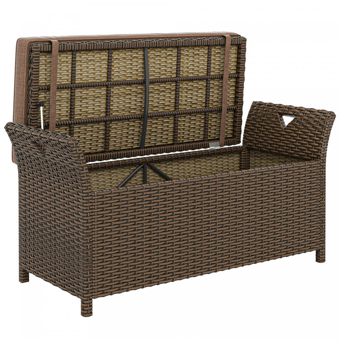 Outsunny 2-In-1 Patio Wicker Storage Bench 29 Gallon Storage Box Tan