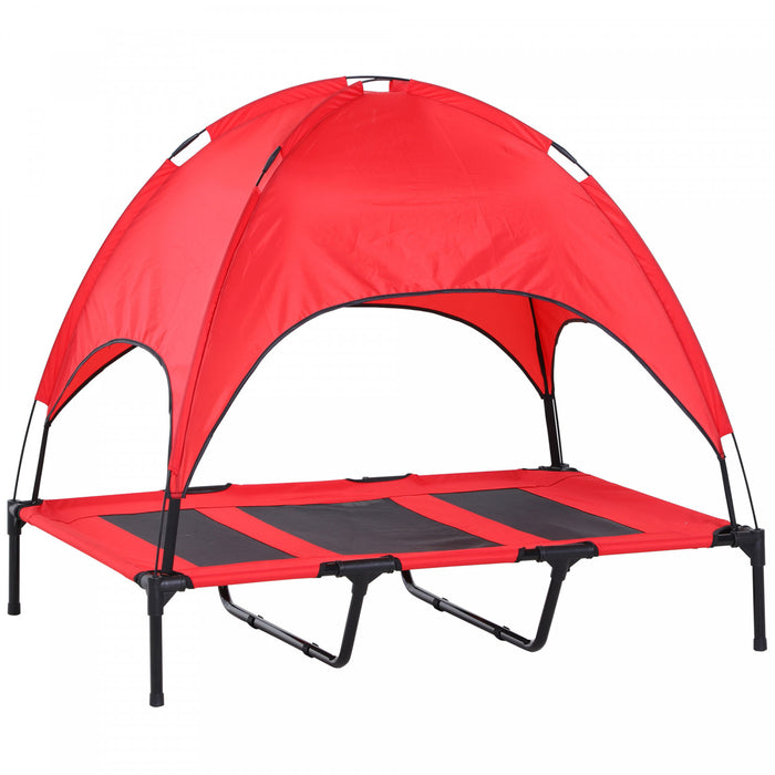 Pawhut Elevated Cooling Pet Bed Portable Raised Dog Cot With Canopy For Xl Sized Dogs, Indoor & Outdoor, 48\"x 36\"x 43\", Red