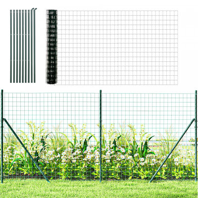 Outsunny Garden Fence Barrier, Welded Fence Roll Plastic-Coated Steel Green