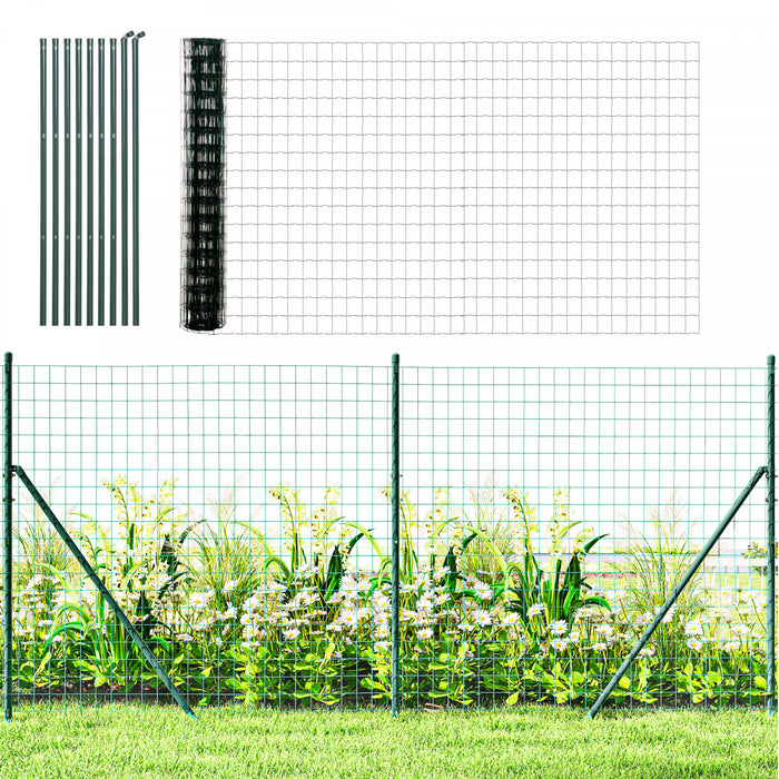 Outsunny Garden Fence Barrier, Welded Fence Roll Plastic-Coated Steel Green