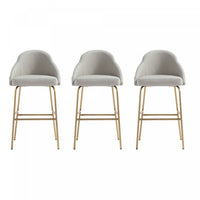 Gracie Modern Metal Upholstered Barstool in Stone Gray and Gold - Set of 3 
