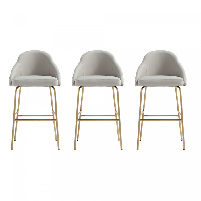 Gracie Modern Metal Upholstered Barstool in Stone Gray and Gold - Set of 3