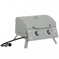 Outsunny 2 Burner Propane Gas Grill, Outdoor Portable Tabletop BBQ with Foldable Legs, 10000 Each Burner, Lid, for Camping, Picnic, Backyard, Silver