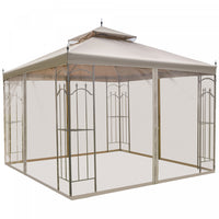 Outsunny 10' X 10' Steel Outdoor Patio Gazebo Canopy With Removable Mesh Curtains, Display Shelves, 