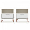Rockefeller Mid-Century Modern 20\" Nightstand in White (1-Drawer) - Set of 2