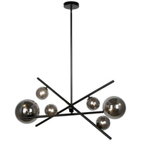 Dainolite Pamela 6 Light Horizontal Chandelier Matte Black Smoked Glass Lamp