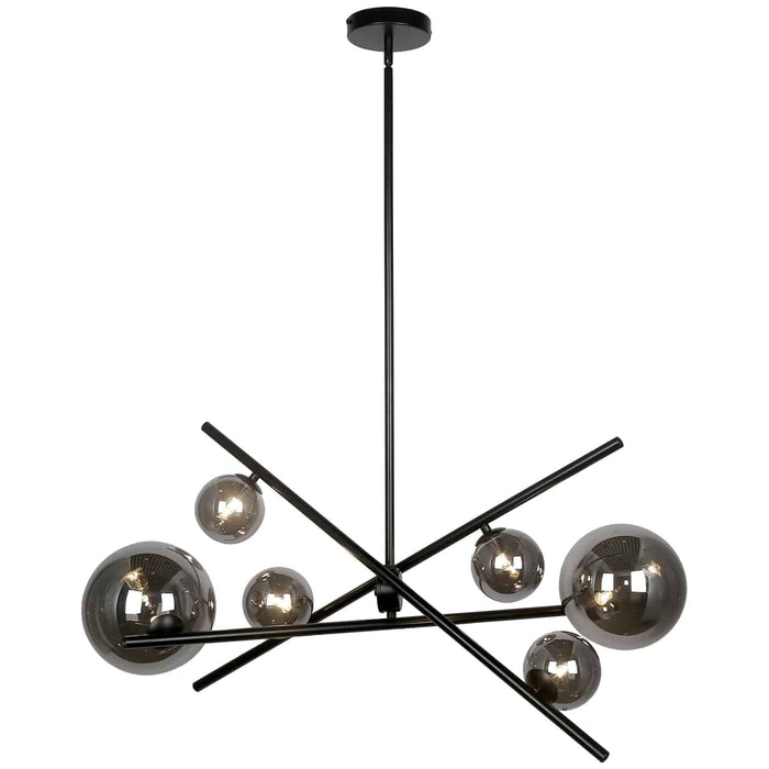 Dainolite Pamela 6 Light Horizontal Chandelier Matte Black Smoked Glass Lamp