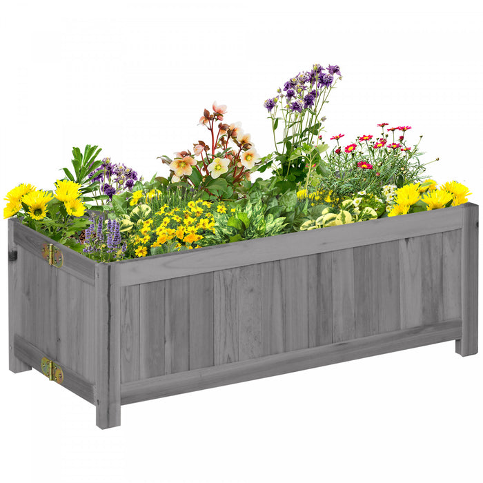 Outsunny 28\" X 12\" Foldable Raised Garden Bed, Elevated Planter Box, Wooden Planting Bed For Backyard, Patio To Grow Vegetables, Herbs, And Flowers, Grey