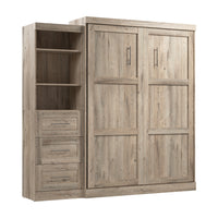 Bestar Pur Queen Murphy Shelving Unit with Drawers 90-Inch Wall Bed - Rustic Brown