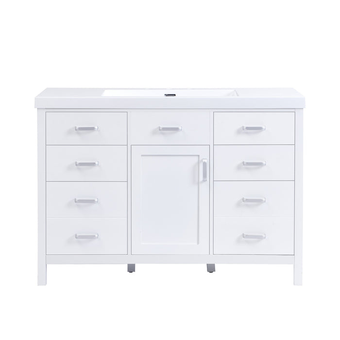 Resina 48 Inch Single Sink Bathroom Vanity with Resin Sink and 6 Drawers, White
