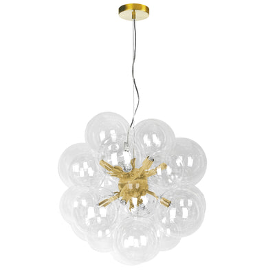 Dainolite Comet 6 Light Chandelier Aged Brass Clear Glass Lamp|Lustre Comet de Dainolite en verre transparent, avec fini laiton vieilli et 6 ampoules