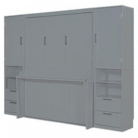 Joyce Closet Queen Murphy Bed With Drawers And Shelves - Grey 