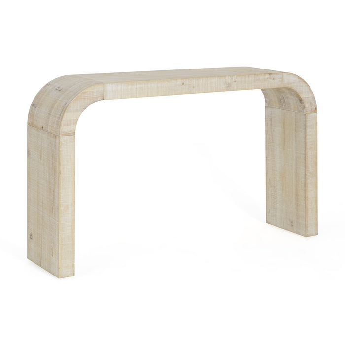 Cedar 52 Inch Wood Console Table with Curved Edge and Distressed Finish, Natural