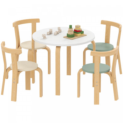 Qaba Kids Table and Chair Set, Wooden Toddler Table and 4 Chairs Set for Arts, Crafts, Drawing, Reading, for Playroom, Nursery, Classroom, for Boys Girls 3-8 Years, Green