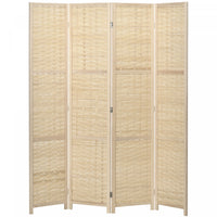 HOMCOM 4-Panel Room Divider, 5.6 FT Bamboo Folding Privacy Screen, Natural