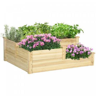 Outsunny 3 Tier Raised Garden Bed, Wooden Raised Planter Box Kit For Growing Vegetables, Herbs, Flow|Outsunny Lit De Jardin Sureleve A 3 Niveaux, Kit De Jardiniere Surelevee En Bois Pour La Culture De