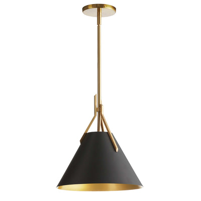 Dainolite Nicole 1 Light Pendant Aged Brass Black/Gold Metal Shade Lamp|Luminaire suspendu Nicole de Dainolite avec abat-jour en métal noir et doré, fini laiton vieilli et 1 ampoule