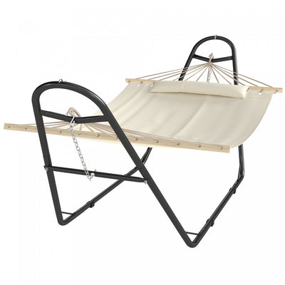 Outsunny Hammock with Stand, Detachable Pillow, 264 lbs Capacity, Cream