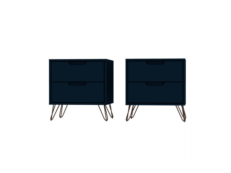 Rockefeller Mid-Century Modern 20\" Nightstand in Midnight Blue (2-Drawer) - Set of 2