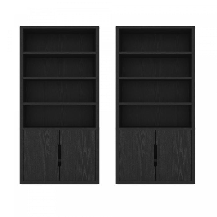 Rivington Modern 40\" Bookcase Cabinet in Black - Set of 2