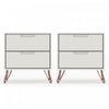 Rockefeller Mid-Century Modern 20\" Nightstand in Off White (2-Drawer) - Set of 2