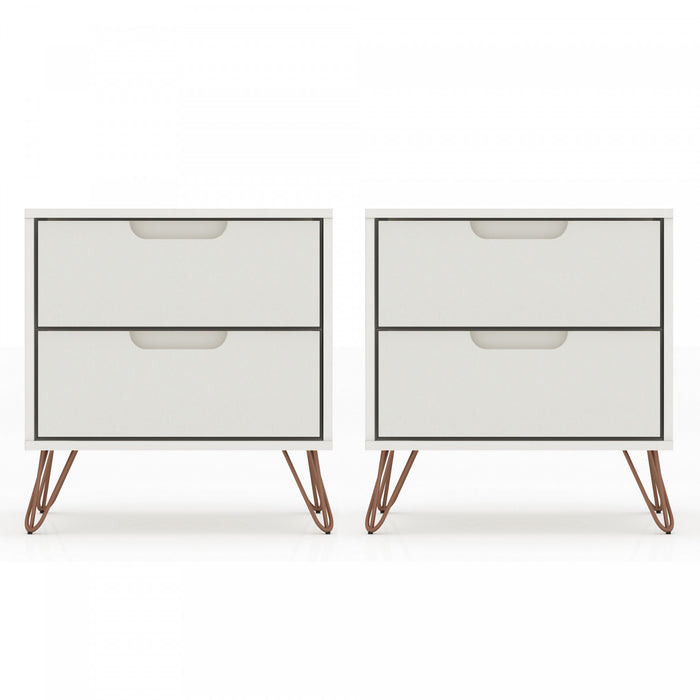 Rockefeller Mid-Century Modern 20\" Nightstand in Off White (2-Drawer) - Set of 2