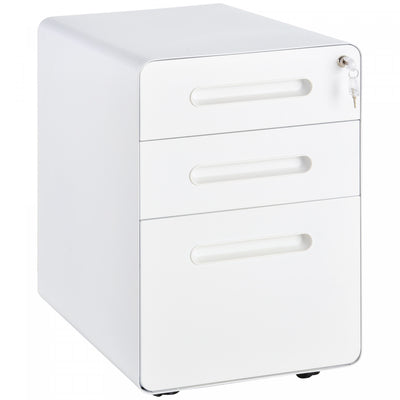 Vinsetto 3 Drawers File Cabinet On Wheels Lockable For Home Office|Vinsetto Classeur A 3 Tiroirs, Verrouillable Sur Roues Pour Le Bureau