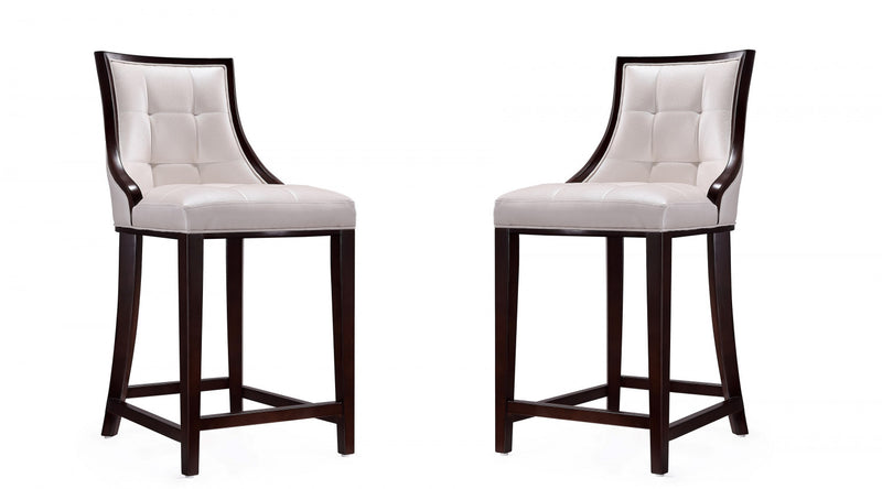 Fifth Avenue Traditional Wood Upholstered Counter Stool in Pearl White - Set of 2