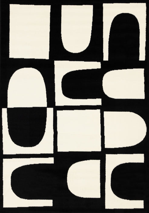 Florence Black White Dynamic Geometric Design, 6'7\" x 9'6\" Indoor Area Rug
