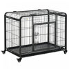 Pawhut Folding Heavy Duty Dog Crate Heavy Duty Cage For Medium Sized Dogs With Double Doors, Lockabl|Pawhut Cage Pour Chien Pliable Cage De Transport Sur Roulettes 2 Portes Verrouillables Plateau Amovi