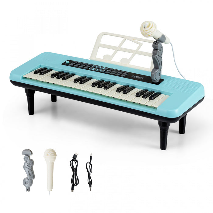 Costway 37 Keys Kids Piano Keyboard Portable Musical Toy with Microphone & Music Stand Blue
