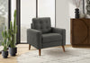 31" Wide Upholstered Accent Chair, Dark Grey Fabric, Walnut Wood Legs, Mid-Century Modern Accent Chair | 31" De Large, Chaise D'Appointrembourre, Tissu Gris Fonce, Pieds En Bois De Noyer