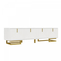 Aspect 63 Inch TV Stand with Textured Doors and Gold Legs, White 